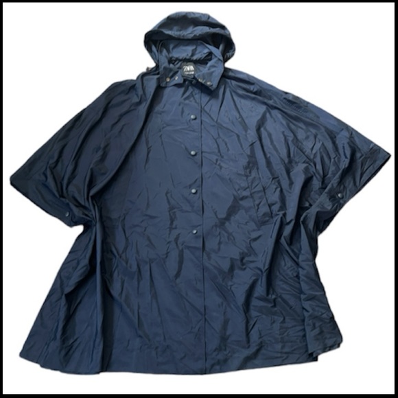 Zara limited edition hooded poncho coat size medium navy blue - Picture 3 of 9